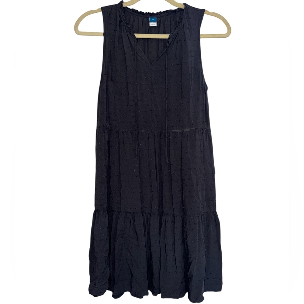 Old Navy Black Ruffled Tiered Tank Dress With Tie Front XS